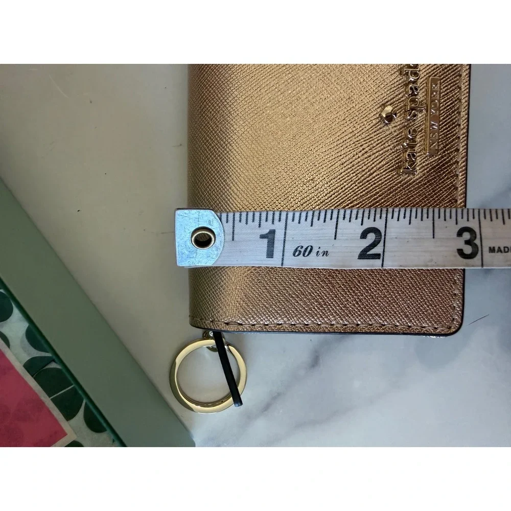New Kate Spade Staci Metallic Rose Gold Leather Bi Fold Wallet Card Coin Purse